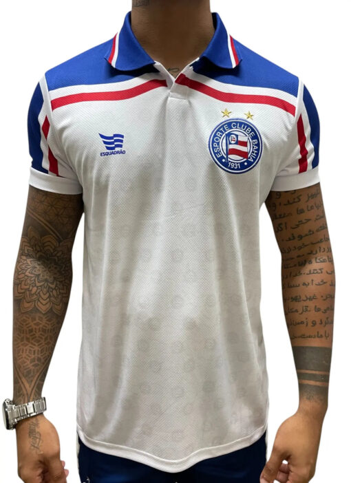 Camisa Polo Retrô 1998 Bahia Masculino Branco e Azul